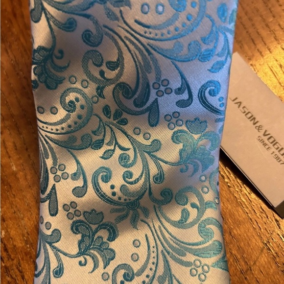 Jason & Vogue Blue Floral Patterned 100% Silk Tie NWT!! - Picture 4 of 8